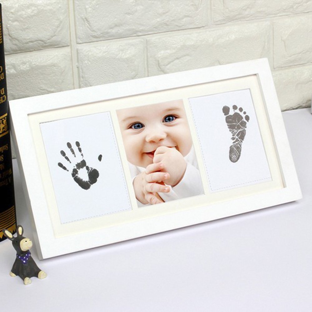 ELEOPTION Baby Handprint and Footprint Frame Kit Ink Pad with 1 Imprint Cards Best Baby Shower Gifts for Newborn Girls and Boys (White-B)