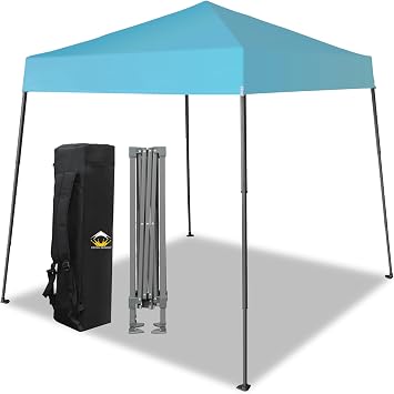 Crown Shades Blue Gazebo 2.5 x 2.5m Base 2m x 2m Top Heavy Duty Pop Up Gazebo Waterproof Shelter Height Adjustable Camping Gazebo for Garden and Beach with Carry Bag?