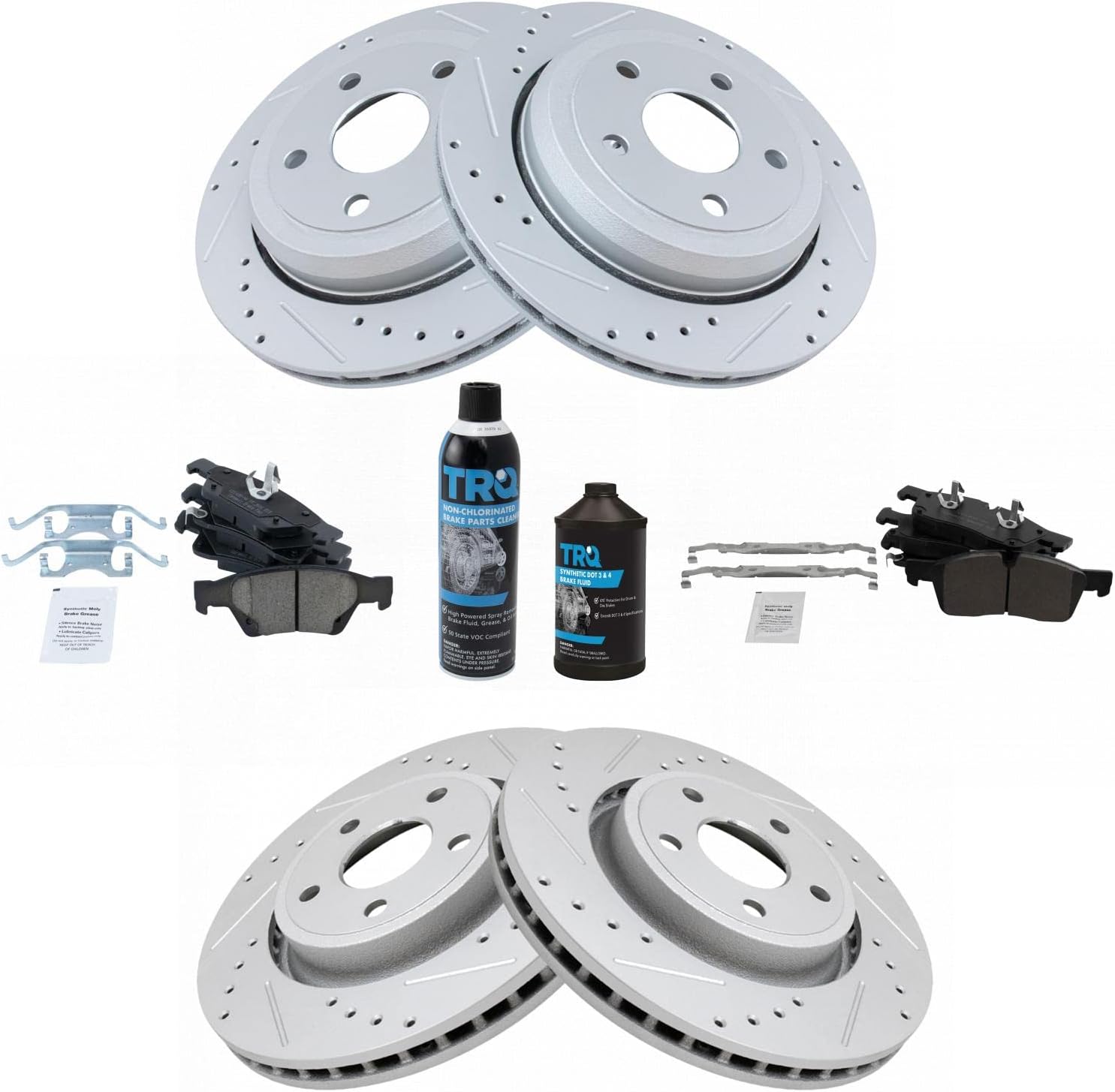 TRQ Front and Rear Performance Brake Pad & Rotor Kit Brake Chemical Kit Brake Pads Brake Rotors Set Ceramic Premium G-Coated Compatible with 2012-2020 Dodge Durango Jeep Grand Cherokee