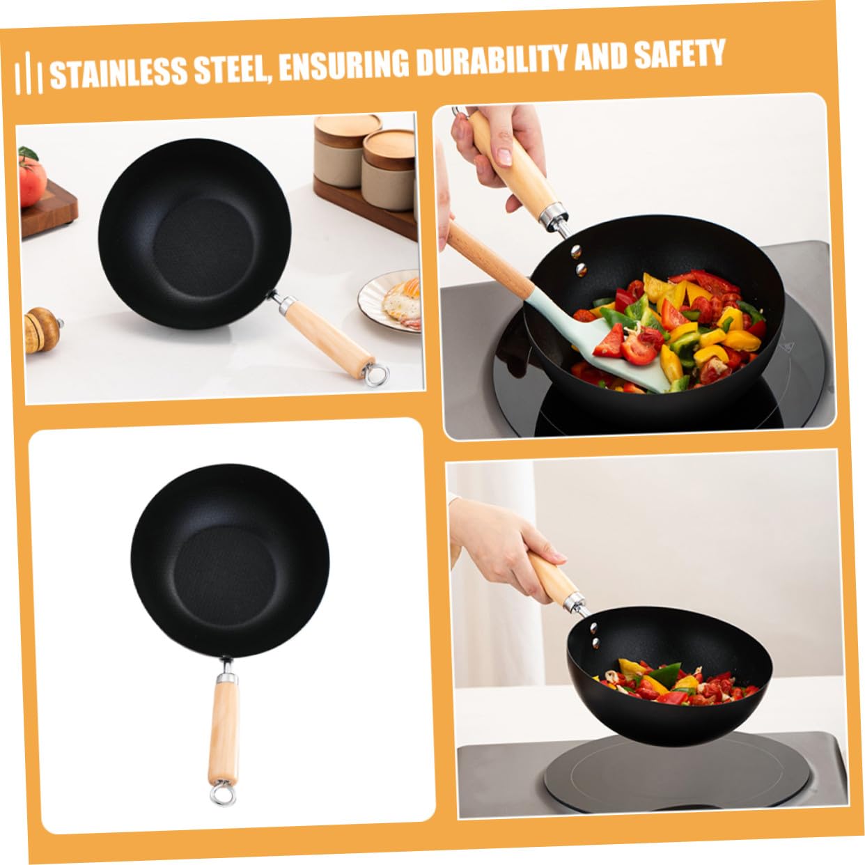 Kleiner Bratwok Aus Edelstahl 22cm Antihaftbeschichtete Alltagspfanne Für Induktionsherd Gasherd Elektroherd Kompakte Wok Pfanne Zum Braten Und Kochen Für 2 Personen