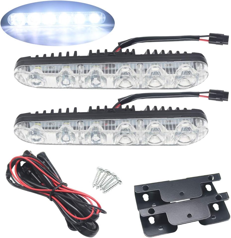 Boodlied Waterproof Daytime Running Lights DRL Kit High/Low Beam High Power 6 LEDs Spot Fog Lamp