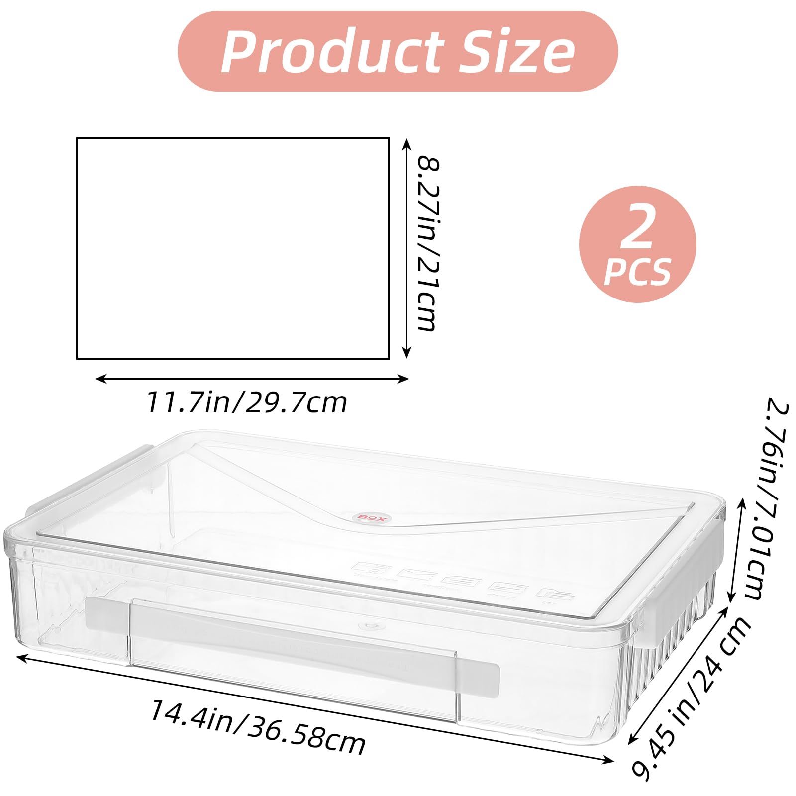 HOFURME 2 Packs A4 File Box Portable Project Case with Handle Clear File Box Craft Construction Paper Storage Organizer for Scrapbook, Photo, Scrapbook, Board Game
