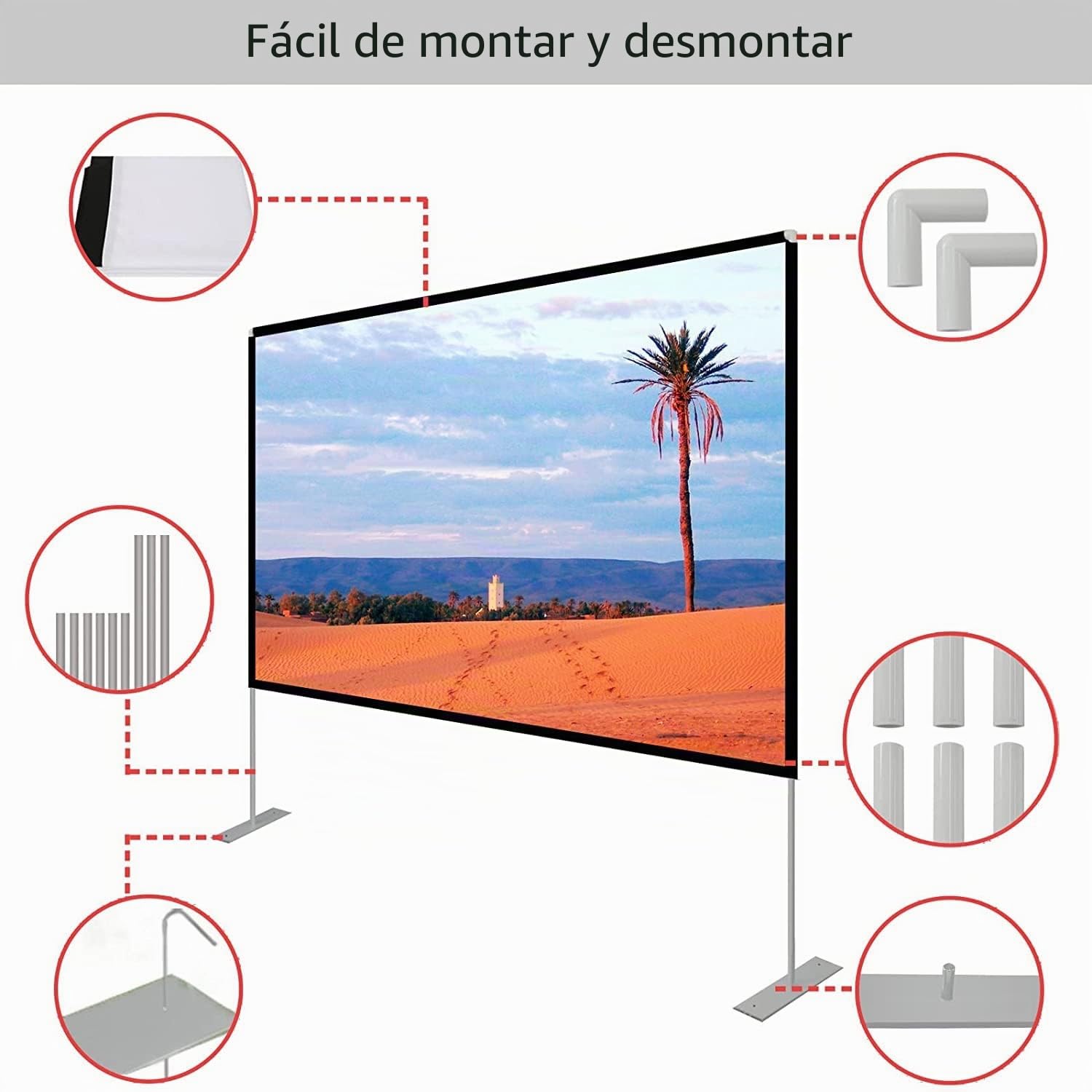 Pantalla de proyección portátil de 120 Pulgadas Frontal 16: 9 Pantalla de película de proyección con Bolso de Mano para Viajes de Teatro en el Patio Trasero de un Teatro doméstico Interior y Exterior