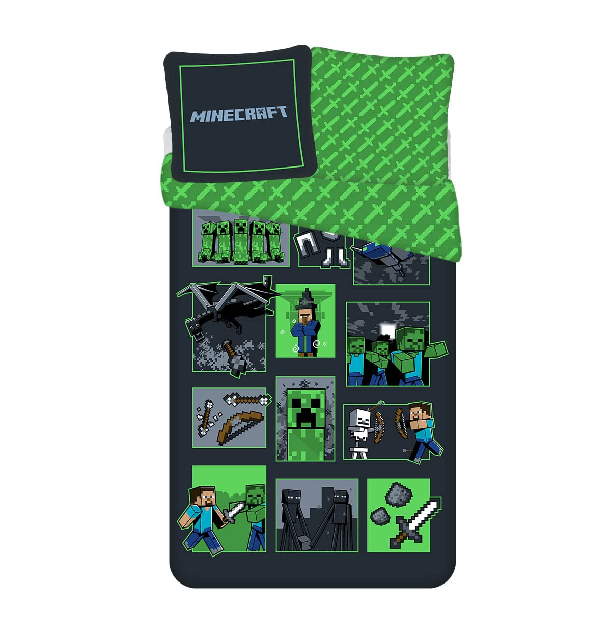 Jay Franco Minecraft Survival Fashion Bedding Set, 100% Cotton, Duvet Cover 140 x 200 cm + Pillowcase 65 x 65 cm