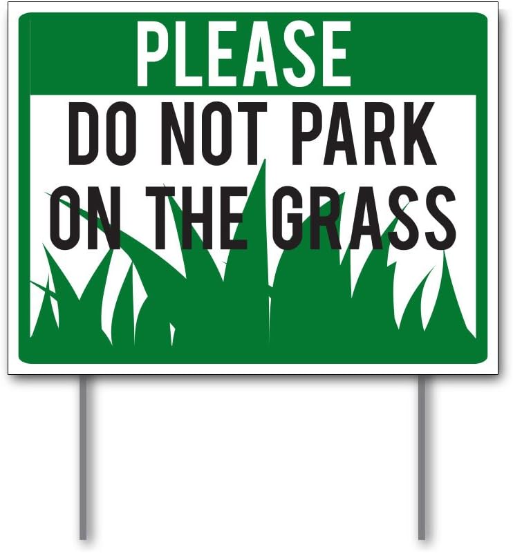 VictoryStore Yard Sign Outdoor Lawn Decorations Please Do Not Park On The Grass Double Sided Outdoor Signs, Set of 4, Size 18 Inch x 24 Inch