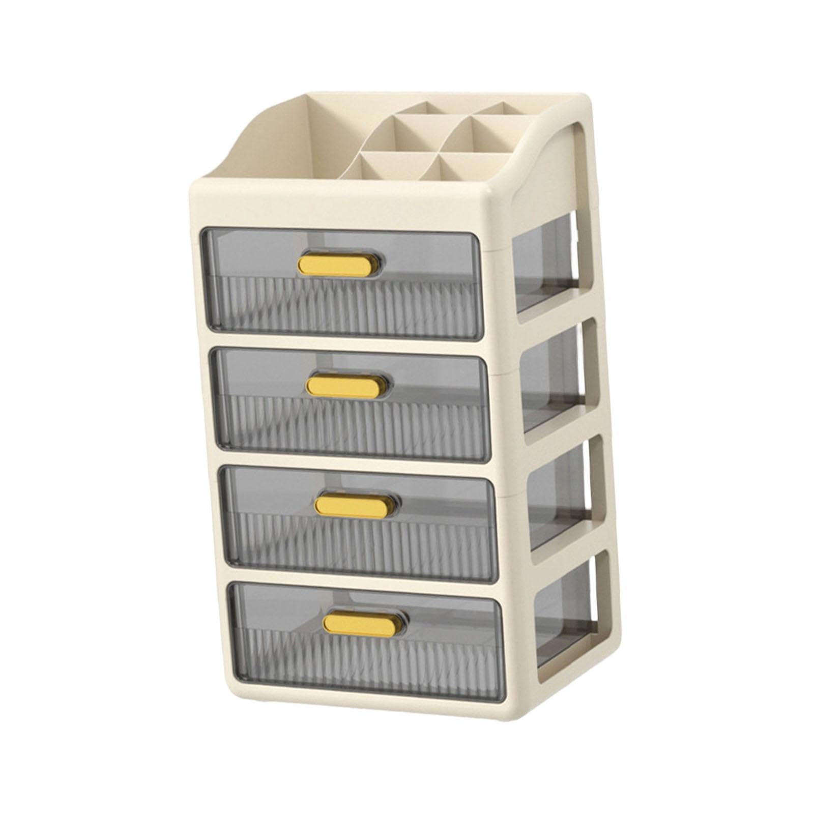 Desk Organizer Cassetti Mobili Porta Cancelleria Contenitore Makeup Compartimenti Grandi Organizer per Ufficio Scuola Casa Bagno, Crema Marrone a 4 Livelli