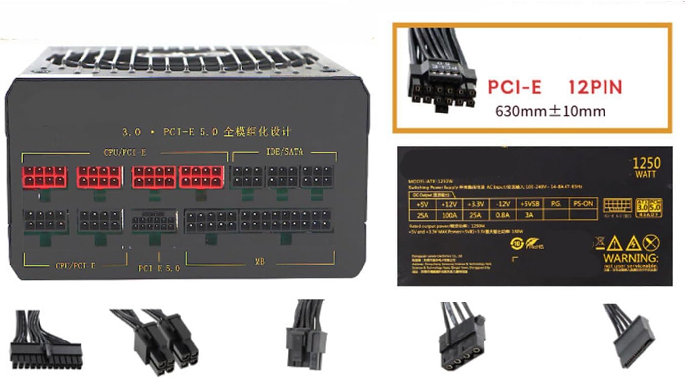 1250WコンピューターパワーユニットPCIE 5.0 PC Supplyユニットゲーム静かなファンデスクトップコンピューターCPU