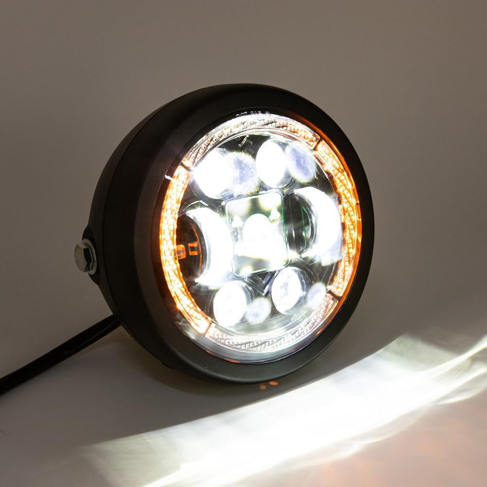 evomosa Motorcycle Universal 6.5" Headlight Round Headlamp with DRL Hi/Lo Beam for Motorbikes Cruisers Choppers Cafe racers