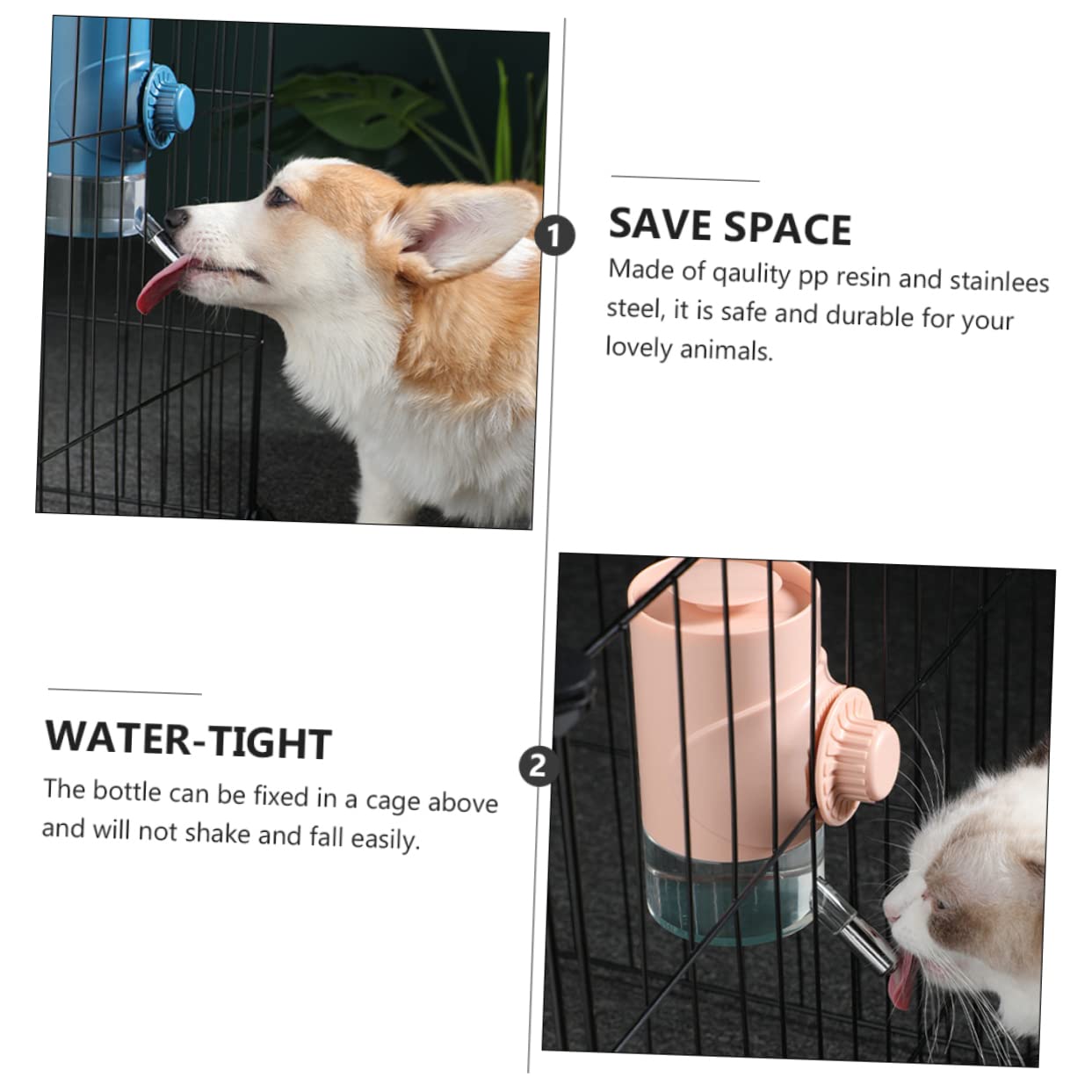 BUGUUYO Hangable Pet Water Bottle Auto Water Feeder Wide Mouth Easy to Fill Clean for Small Pets Random