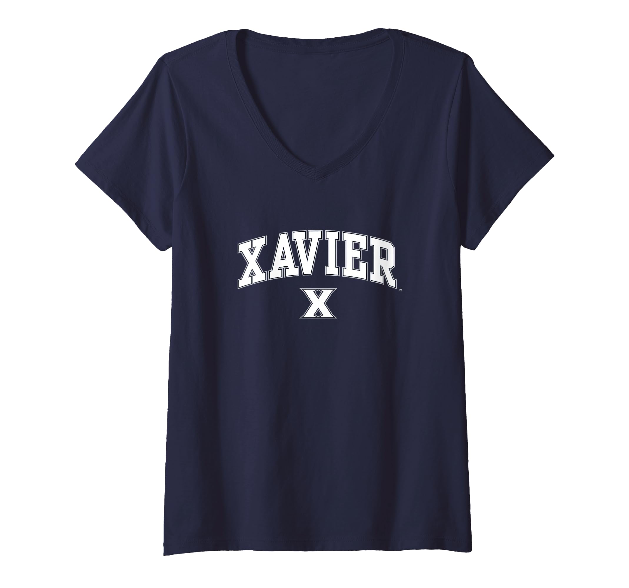 Womens Xavier Musketeers Womens Arch Over Navy Officially Licensed V-Neck T-Shirt