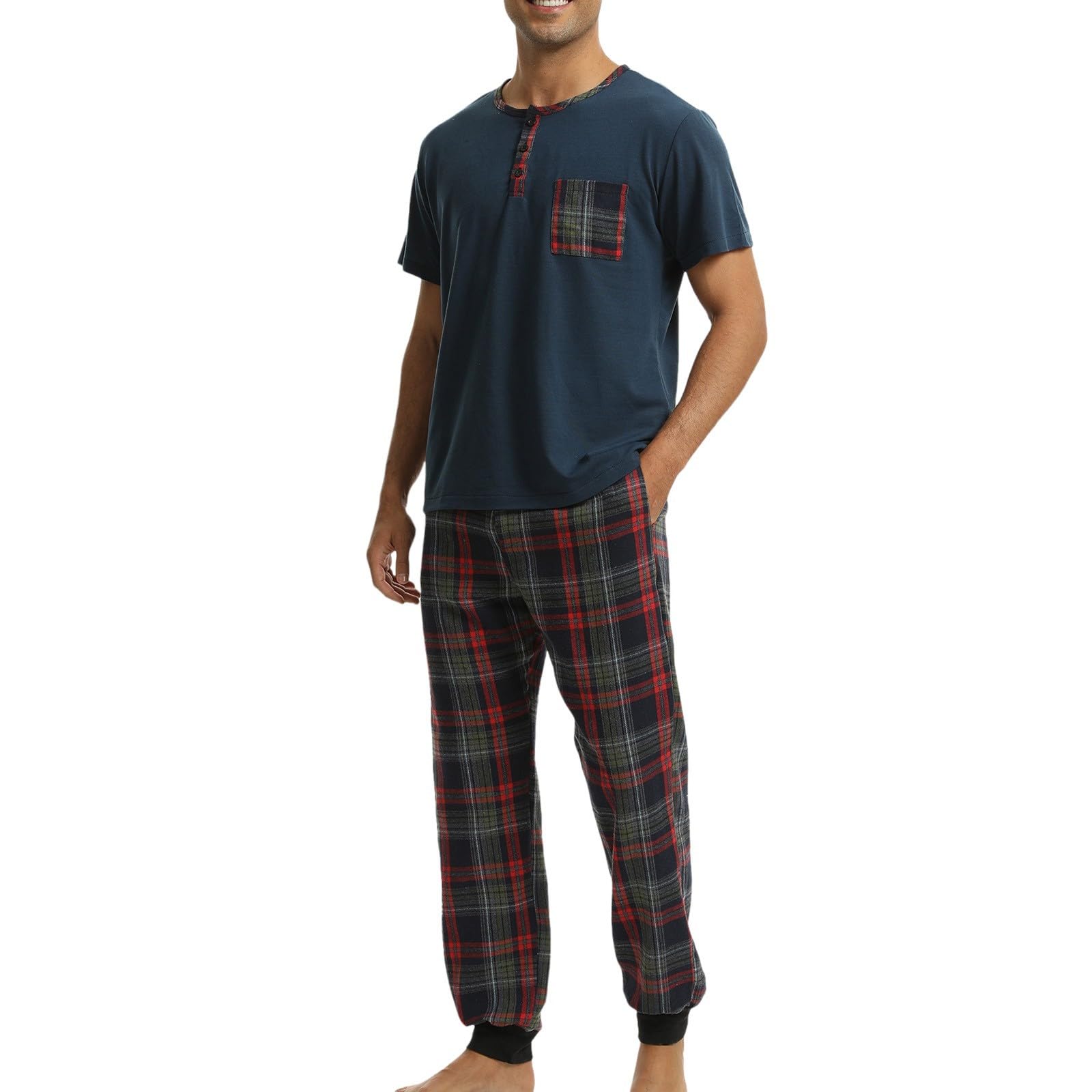 Pigiama Uomo Cotone, Collo Rotondo Pigiami Cotone Leggero Stampa a Lettere Camicia Maniche Corte Con Pantaloncini 2 Pezzi Pigiami Due Pezzi Da Uomo Set Pigiama Estivo Da Uomo Abbigliamento Uomo Estivo