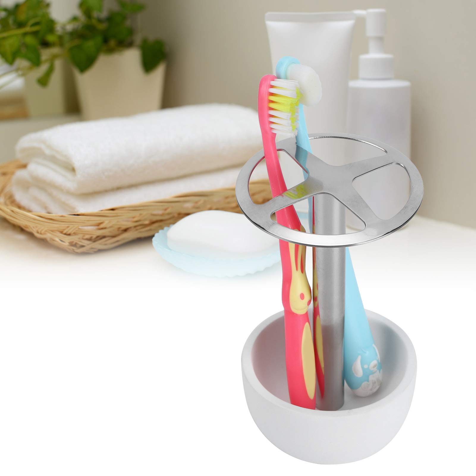 Cocoarm Portaspazzolino Portaspazzolino in Acciaio Inossidabile 304 Senza Perforatore con 4 Fessure Design del Flusso d'Aria Base in Resina 12 X 7 Cm per Lavandino del Bagno Dormitorio Camera degli
