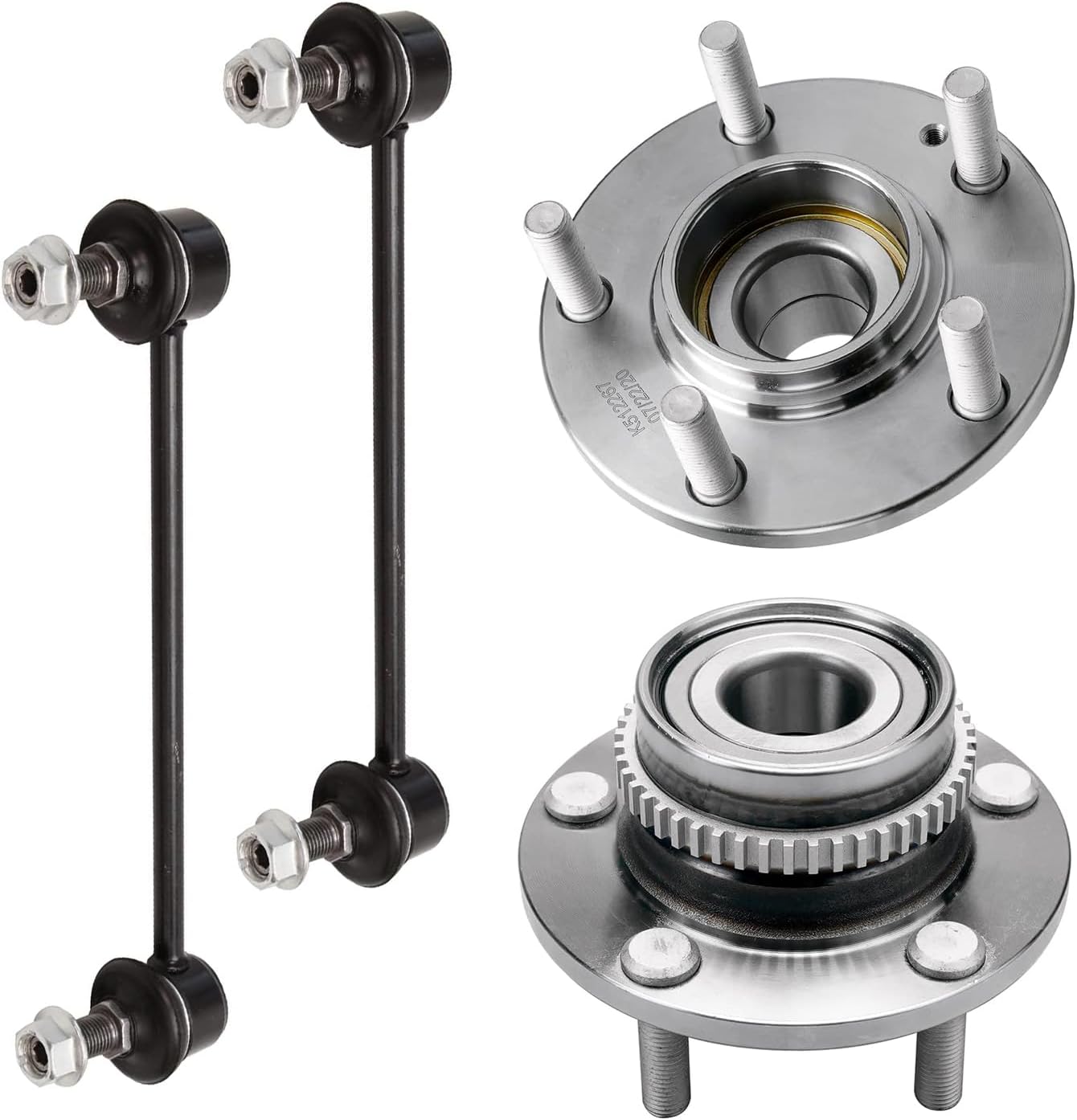 Detroit Axle - FWD Rear 4pc Wheel Bearing Hubs Kit for 05-09 Hyundai Tucson, 05-10 Kia Sportage, 2 Wheel Bearing & Hubs 2 Sway Bar Links 2005 2006 2007 2008 2009 2010 Replacement