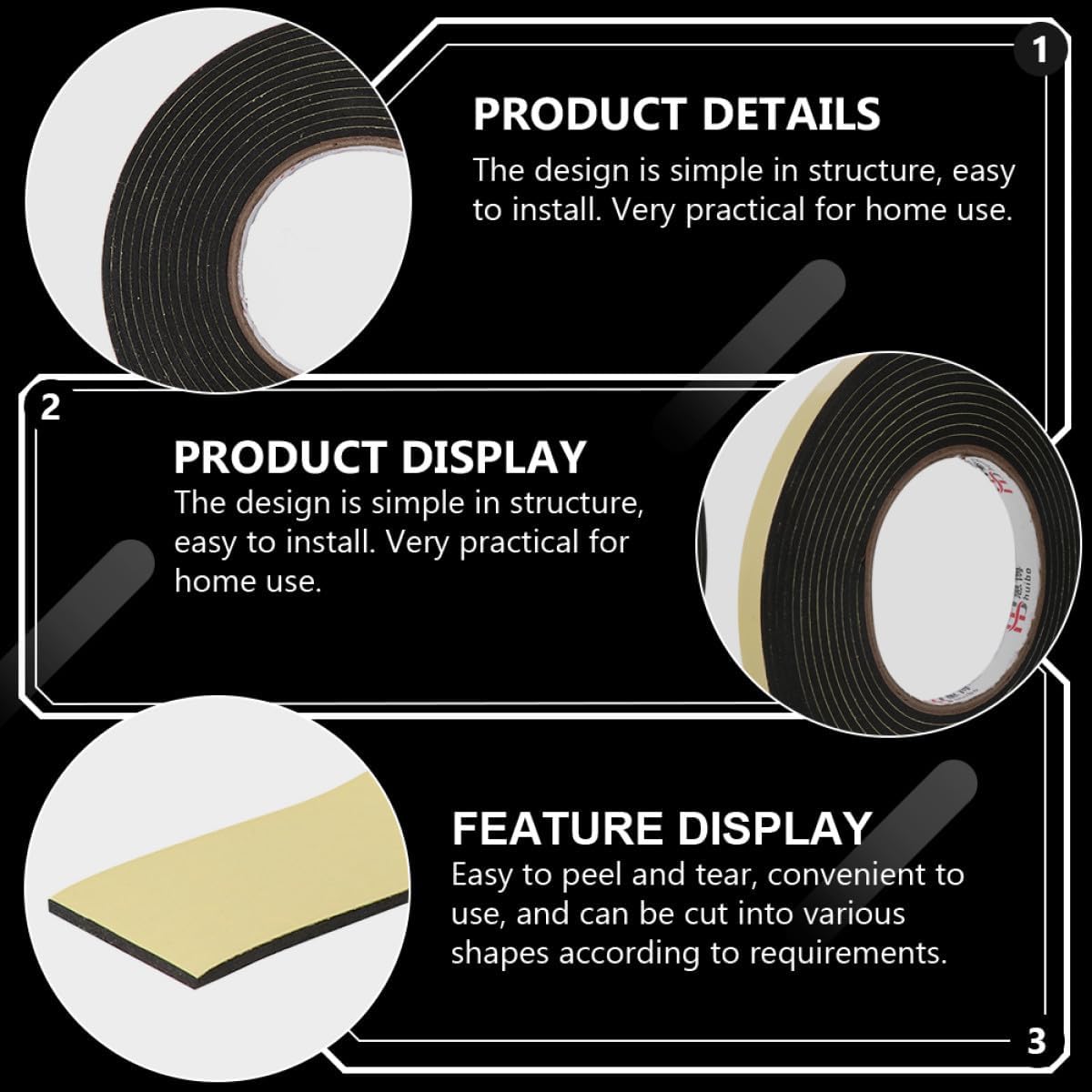 8 Rolls Black EVA Foam Seal Tape for Soundproofing and Sealing