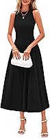 PRETTYGARDEN Women's Sleeveless Pleated A-Line Midi Dress - Casual Summer Work Cocktail Knit Tank Dress