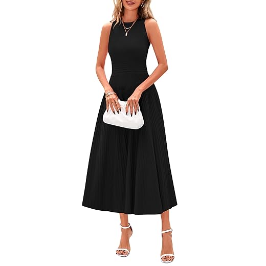 PRETTYGARDEN Spring Casual Dresses for Women 2026 Summer Business Work Midi Sleeveless A Line Pleated Cocktail Dress
