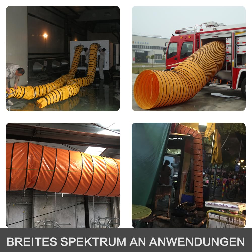 Manguera flexible de conducto de PVC, 350 mm de diámetro, 7,6 m de longitud, ignífuga para ventilador, con cuerda ajustable y anillo en D, fácil almacenamiento (350 mm x 7,6 m)