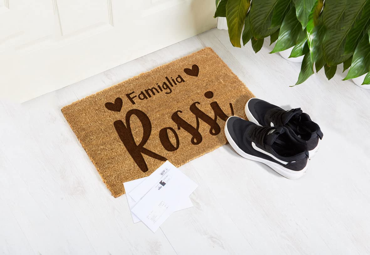 Happenings Zerbino Personalizzato In Fibra Di Cocco Con Testo Libero Tappeto D'ingresso Antiscivolo Naturale La Tua Iscrizioneper l'interno della casa (40 x 60cm, Modello 2)