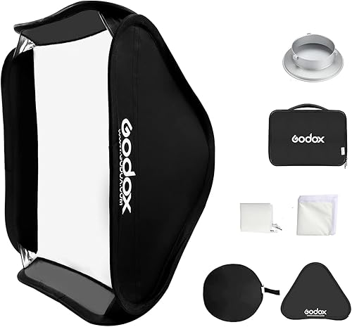 Godox Kit de difusor portátil plegable de 32 x 32 pulgadas / 31.5x31.5 in con anillo de velocidad de montaje Bowens y estuche de transporte para