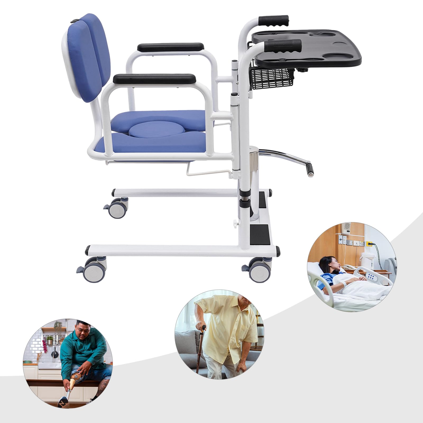 Silla de transferencia hidráulica para pacientes con ruedas y función de aseo, ayuda de transferencia, silla de ruedas, altura regulable hasta 150 kg