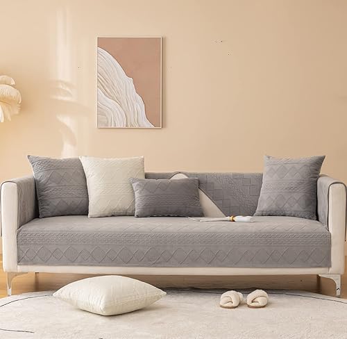 Miniatura 5 de vctops Funda de sofá de felpa geométrica bohemia con patrón de diamante, funda de sofá seccional peluda, funda antideslizante para sofá