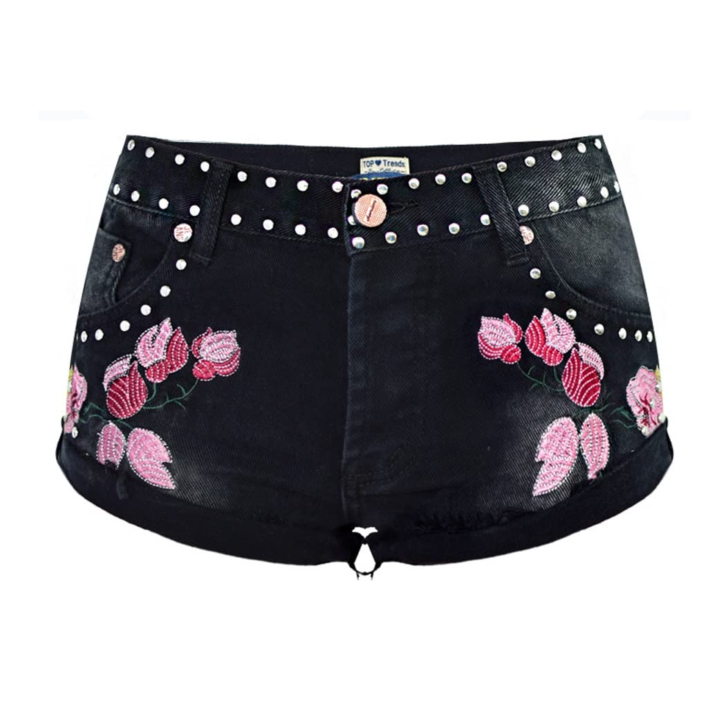 Short en jean femme noir taille 40 coupe baggy avec bords frangés