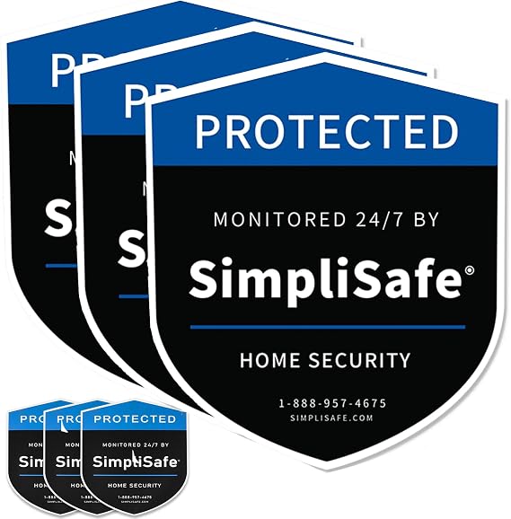 3Pcs Yard Signs Shield and 3Pcs Door/Window Stickers, Yard Sign Stickers Compatible with SimpliSafe Home Security System, Alarm Signs for Home Security Signs for Yard