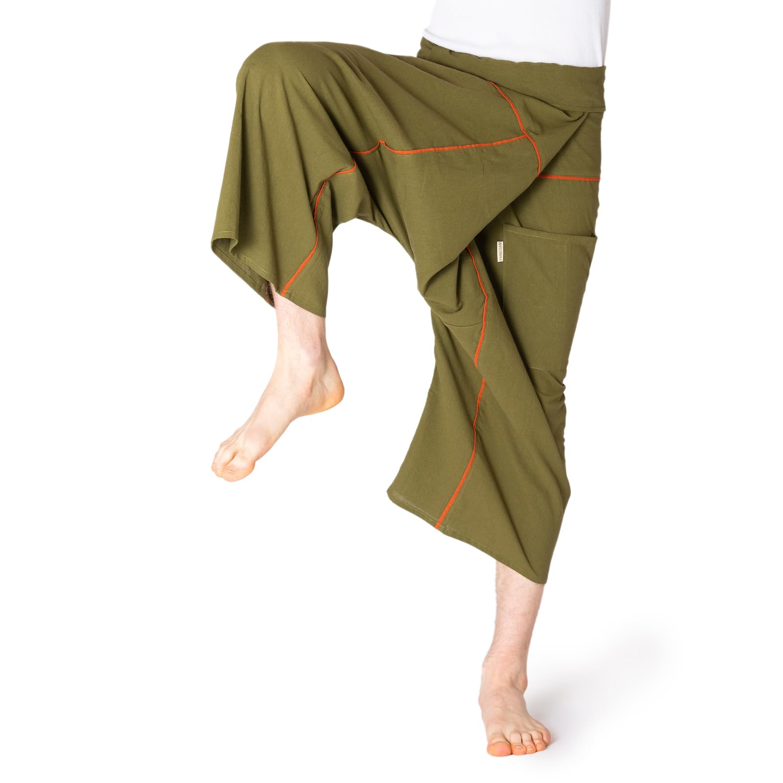 PANASIAM Pantalones de Pescador tailandeses con diseño de Rayas 3/4, 100% algodón, para Hombre y Mujer, agradables, Suaves y cómodos, práctica técnica de Envoltura, Pantalones de Pescador Unisex