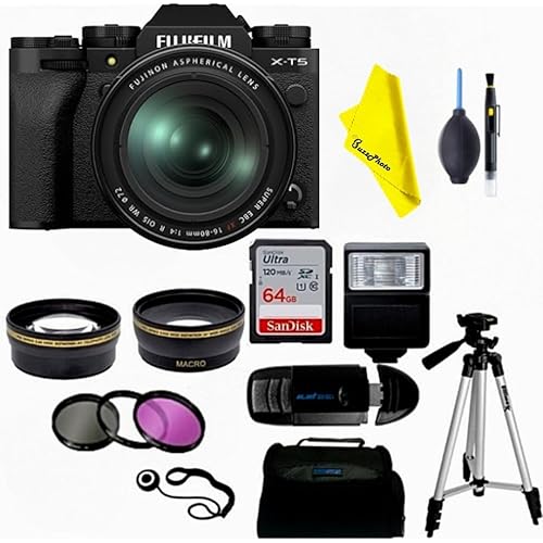 Fujifilm X-T5 Mirrorless Digital Camera and Lens Kit (w/ XF16-80MM + BuzzPhoto Pro Accessories Bundle, Black)