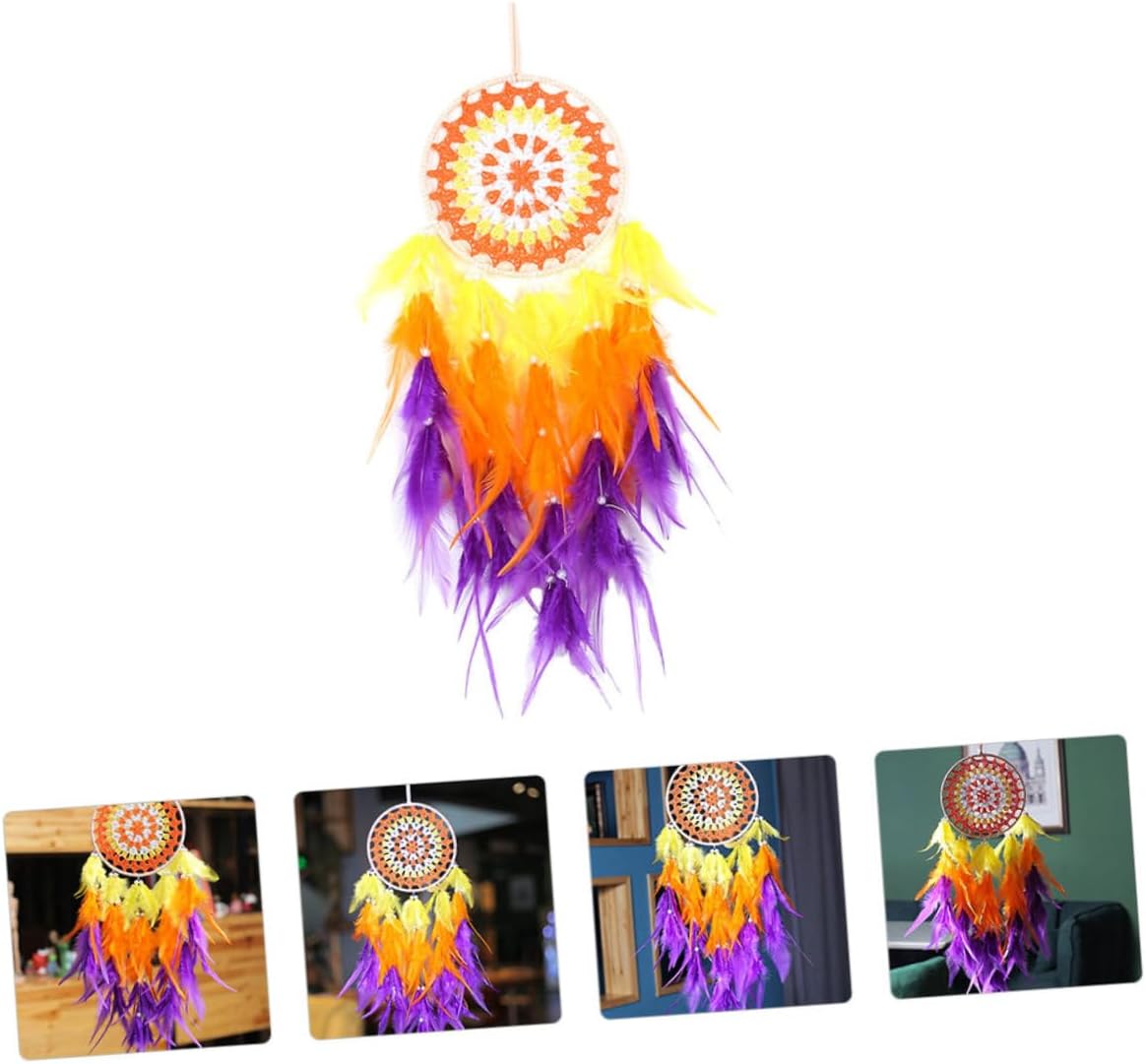 Alipis Colorful Dream Catcher with Light Plume Hanging Ornament Handmade Bohemian Wall Decoration for Bedroom Room Décor