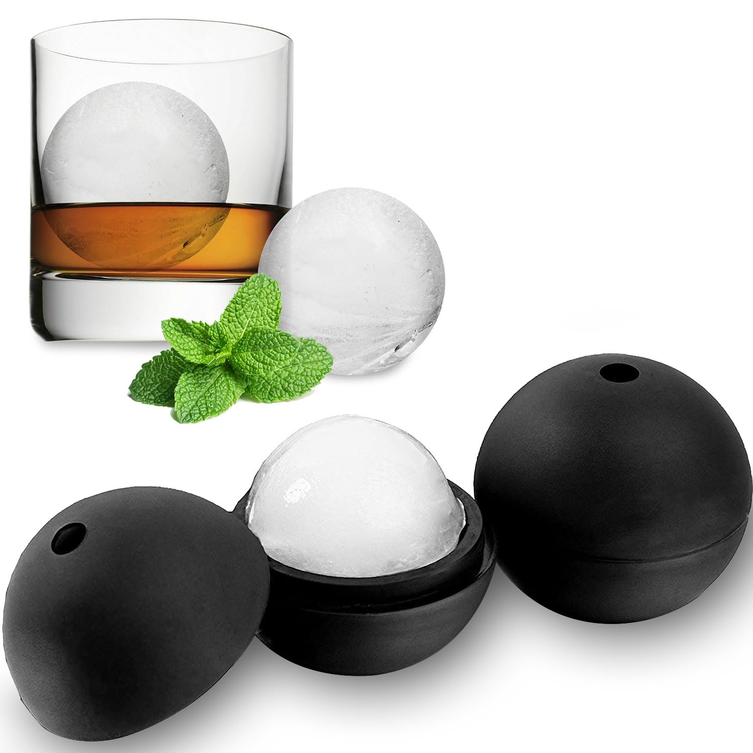 Ice Ball Molds, Large Sphere Ice Molds, Silicone Sphere Ice Cube Molds with Built-in Funnel - Makes Large Ice Cubes ideal for Soda, Parties - Reusable, BPA Free