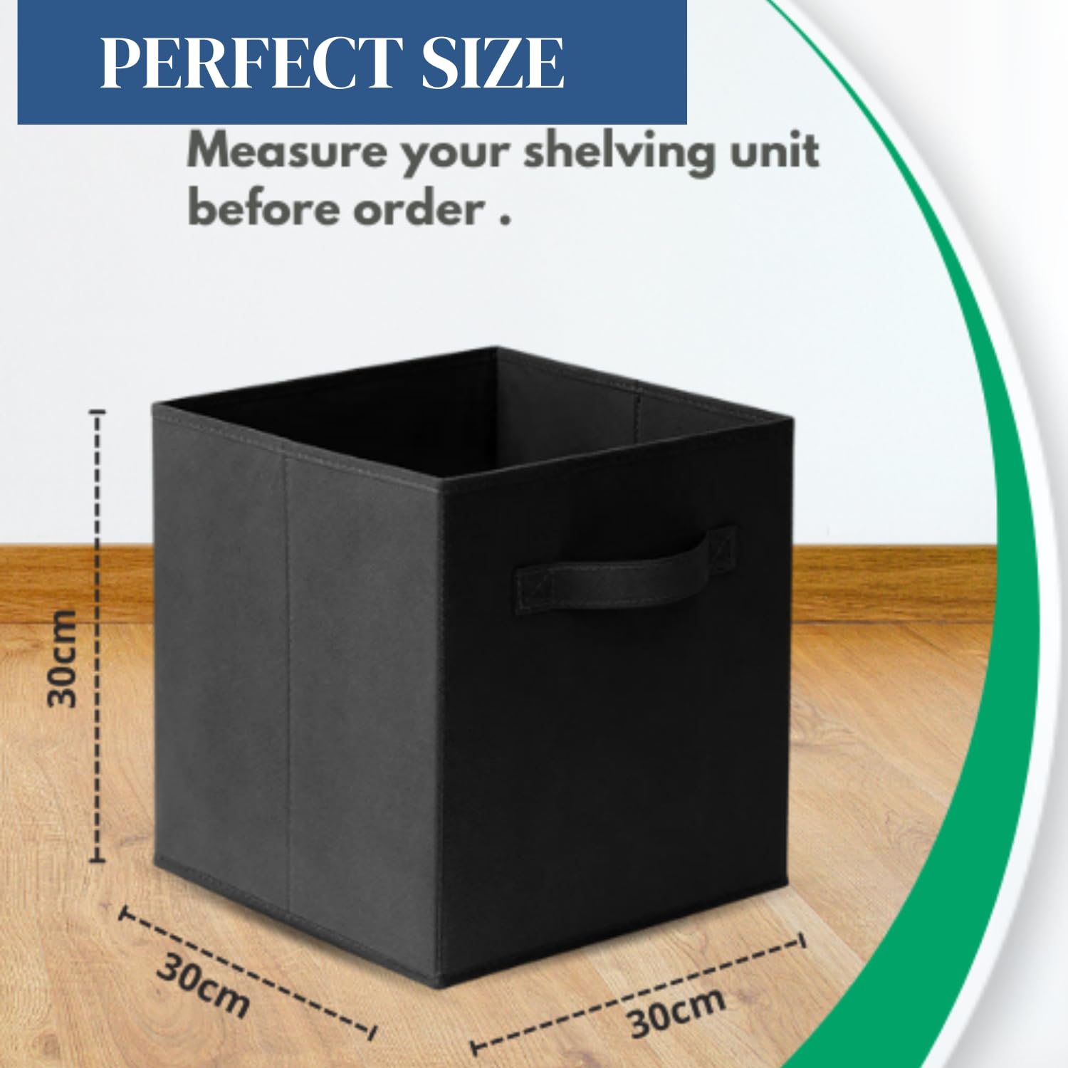 RampSupplies Black Foldable Storage Cubes with Handles, 30cm x 30cm x 30cm,Fabric Storage Boxes - Image 2