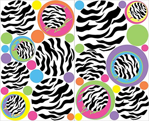 Multicolored Zebra Print Dot Wall Decals, 37 Zebra Circle Dots Wall Stickers Childrens Nursery Wall Decor