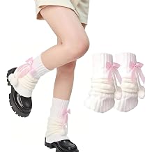 Y2K Leg Warmers - Harajuku Kawaii Bow Tie Leg Warmers, 80s Y2k Ribbed Knit Legwarmers for Women Girls Ladies Fashion Ankle Warmers for Ballet Yoga Dance