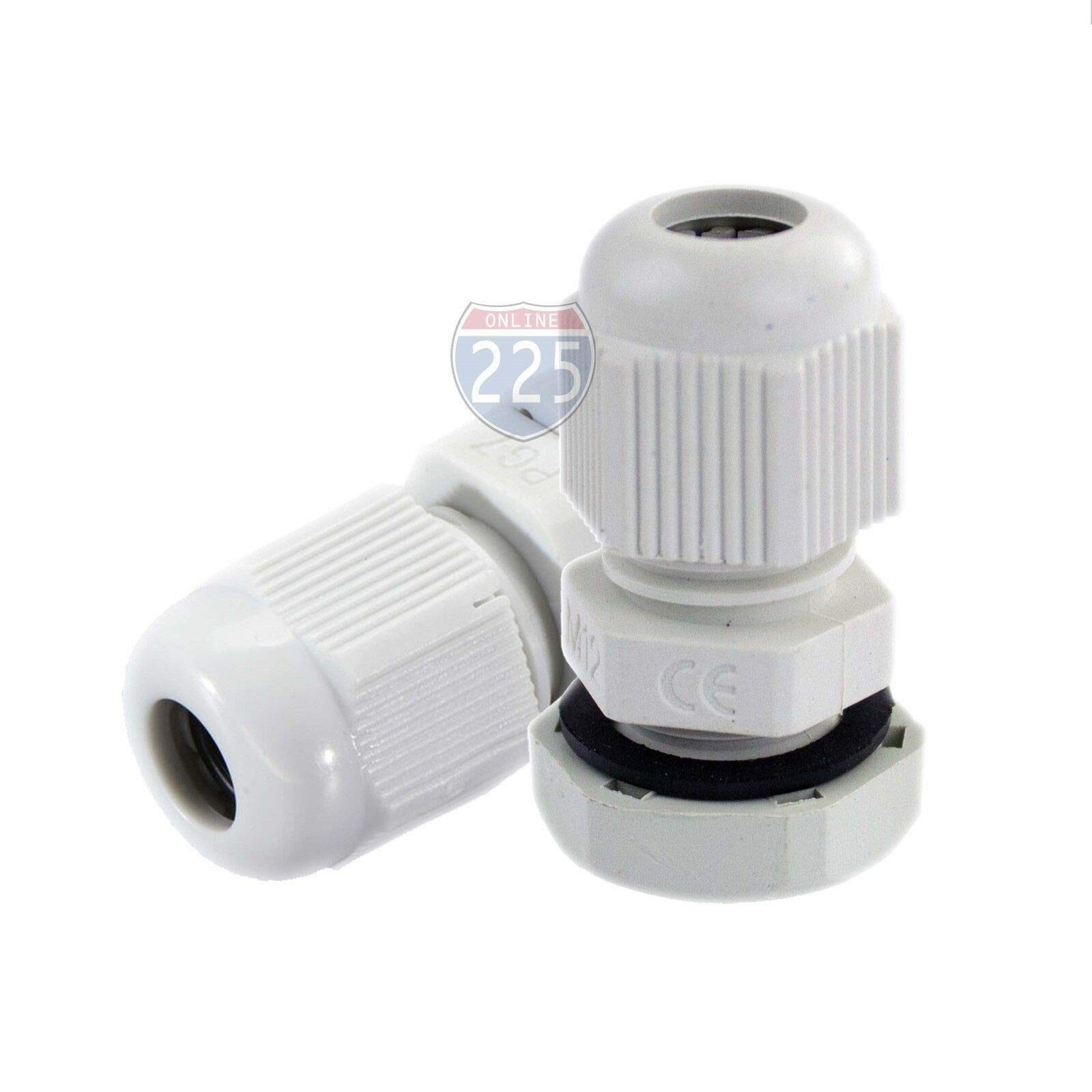 10 PCS PG7 Waterproof Adjustable White Nylon Cable Gland Connector 3-6.5mm with Lock-Nut and Gasket