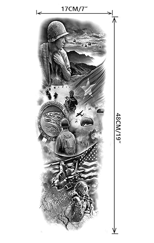 Miniatura 4 de Calcomanías de tatuaje de manga modelo militar, 6 hojas, guerra, manga completa, para hombres y mujeres