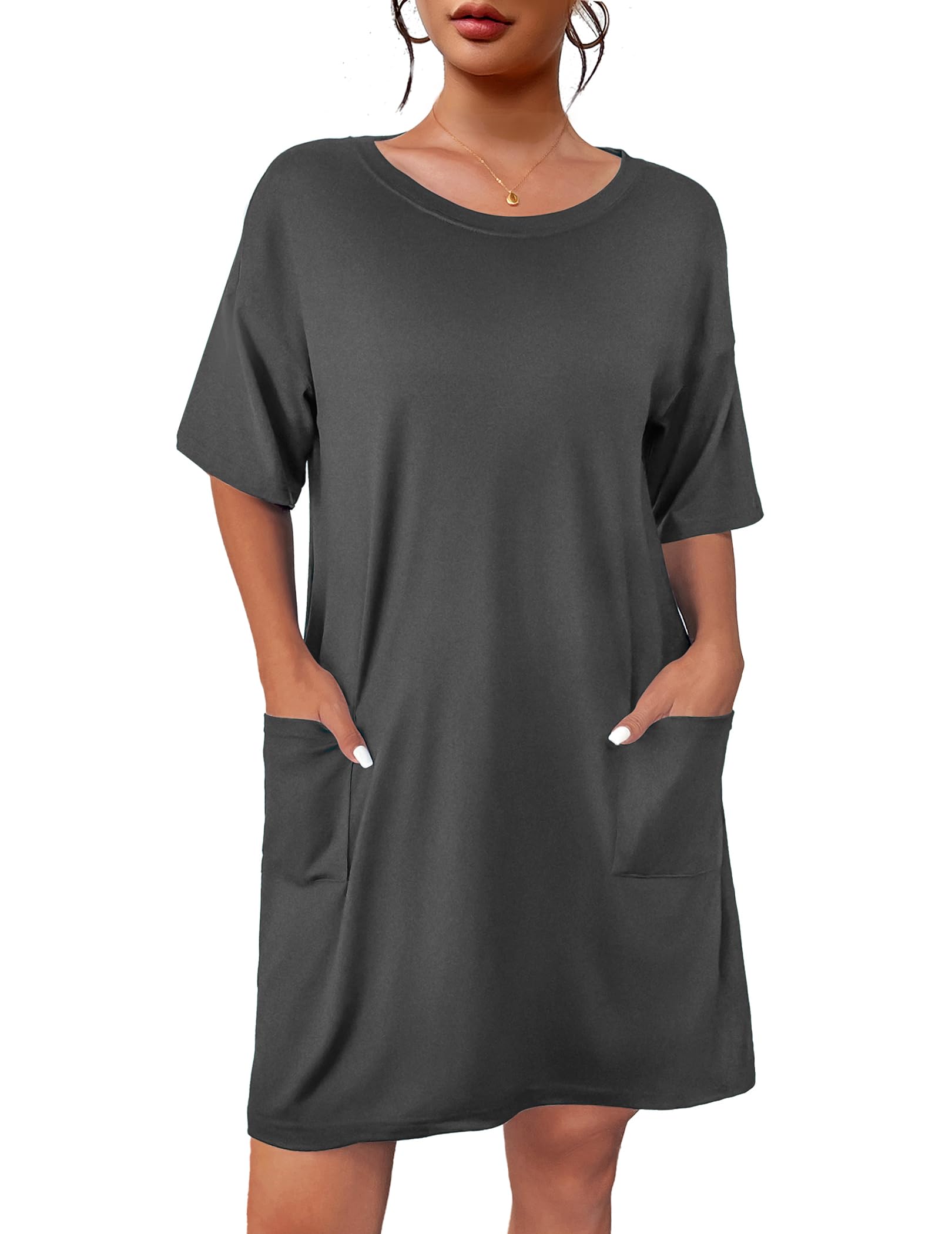Ekouaer Womens Nightgown with Pockets Short Sleeve Sleep Shirts