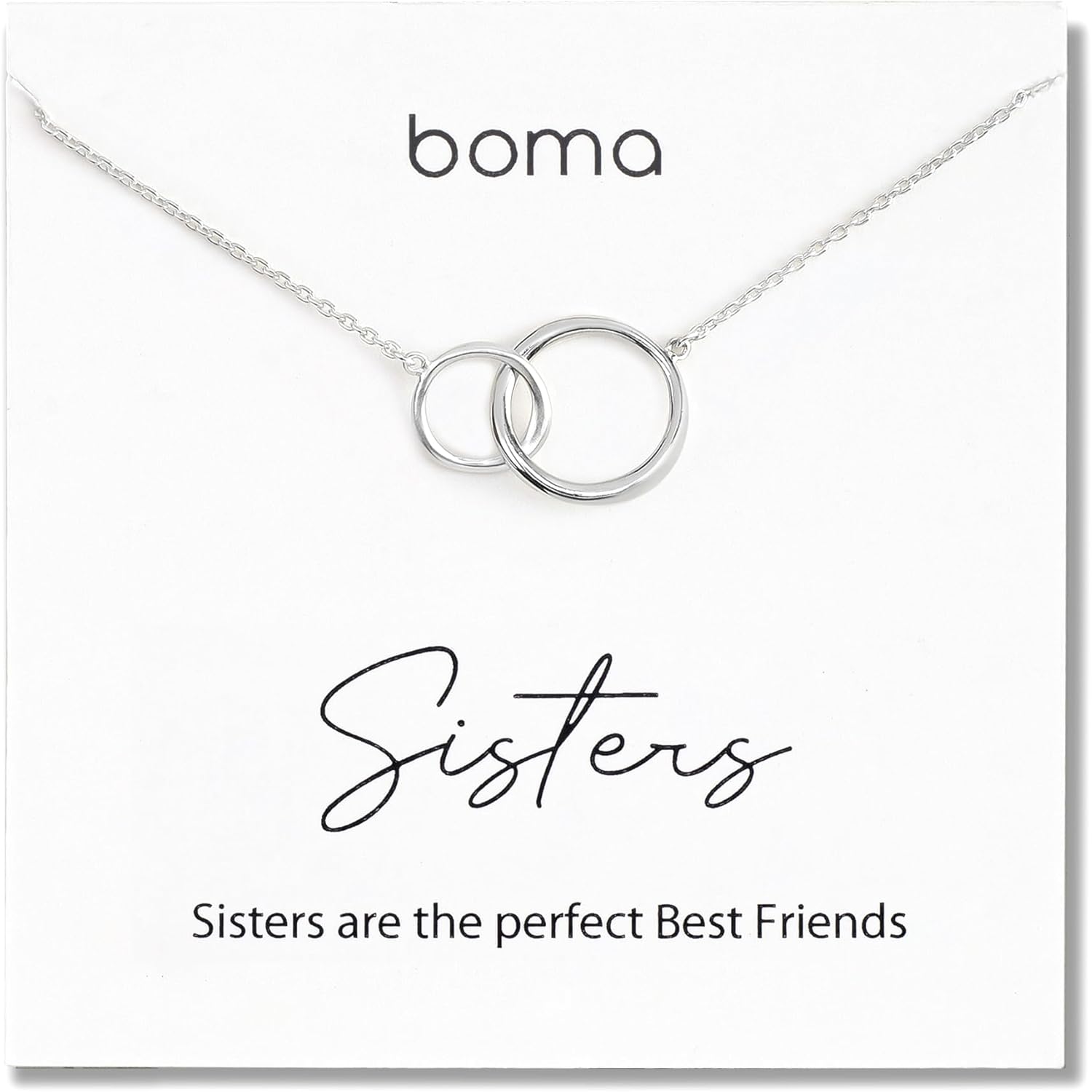 Boma Jewelry Sentiments Collection Sisters Sterling Silver Two Interlocking Circles Necklace, 18 Inches