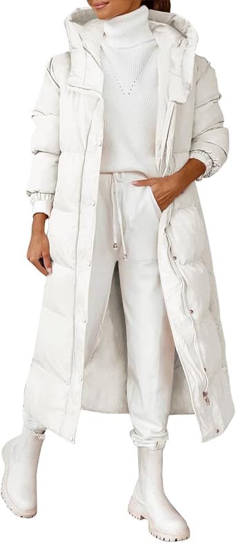 Quilted Coat Women's Long Winter Thickened Down Coat with Hood Winter Jacket Warm Down Jacket Zipper Puffer Jacket Women Winter Coat Outdoor Long Coat Windproof Quilted Jacket with Pockets