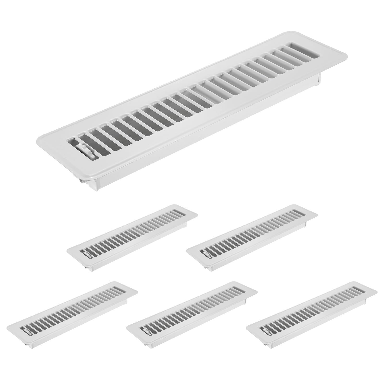PATIKIL 2x12 Inch Floor Vent Covers, 6 Pcs Floor Registers Heavy Duty Metal Walkable Air Vent Covers Easy Adjustable Air Supply Lever for Home Office Wall Ceiling Grilles, White