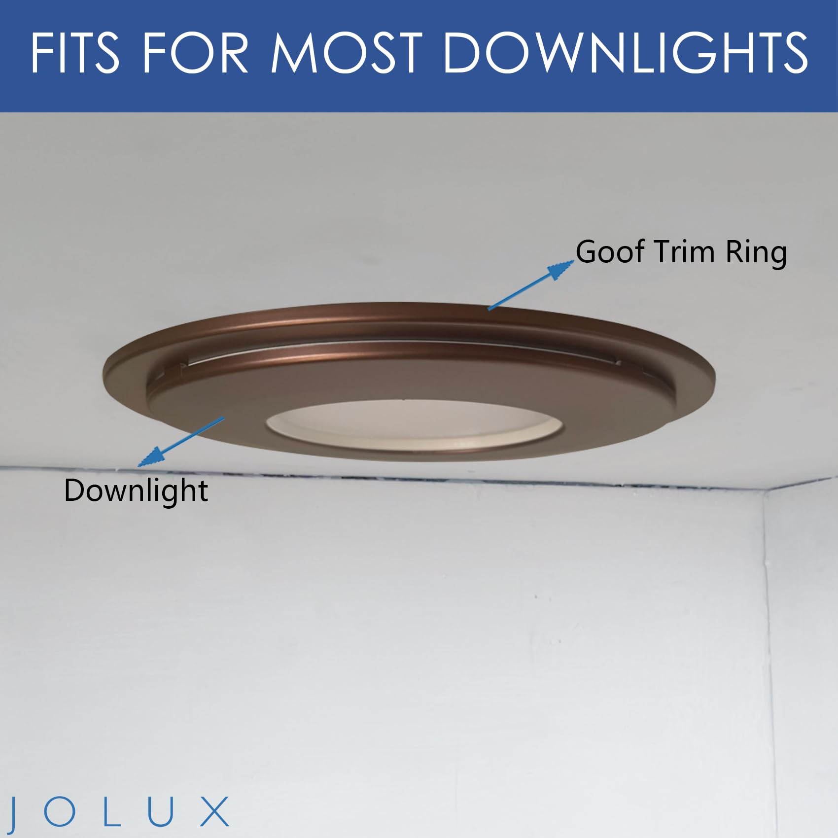 Jolux 4-Pack Matte Bronze Recessed Light Goof Rings – Fits 5/6 Inch Cans, 8.6” Outer Diameter, 4.7” Inner Diameter, Plastic Trim Rings For Ceiling Downlights
