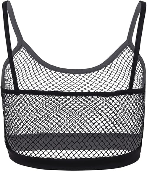 Women Mesh Sports Bra, Black Fishnet Design, Spaghetti Straps, Crop Top Style (in, Alpha, XL, XL, D, 4, Regular, Plus Size, Black)-image-22
