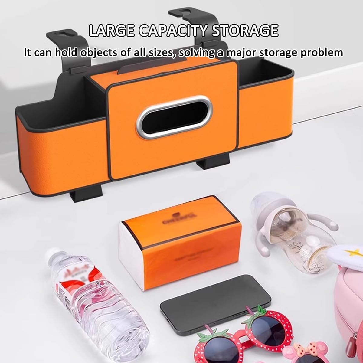 XAUCY Car Backseat Organizer Leather Interior Storage Bag With Tissue And Water Cup Holder Auto Accessories For Hanging Seat Back 1PCS(Brown)