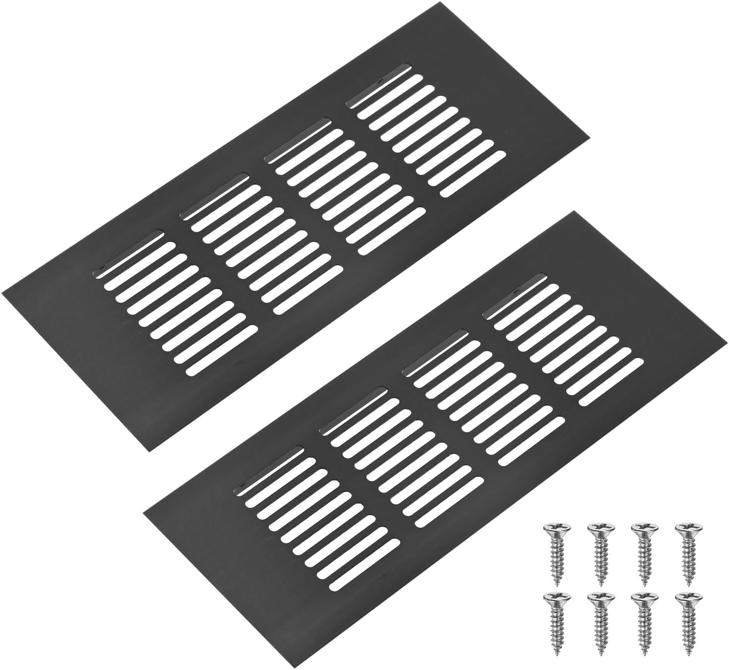 2-Pack Door Vents for Interior Doors, 8 x 3 Inch/ 200 x 80mm Aluminum Alloy Ventilation Grille for Cabinet/Wardrobe/Shoe Cabinet, Rectangle Air Vent with 8 Screws [Black]