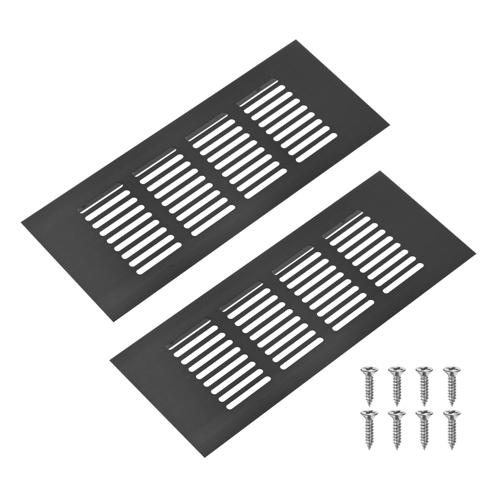 2-Pack Door Vents for Interior Doors, 8 x 3 Inch/ 200 x 80mm Aluminum Alloy Ventilation Grille for Cabinet/Wardrobe/Shoe Cabinet, Rectangle Air Vent with 8 Screws [Black]