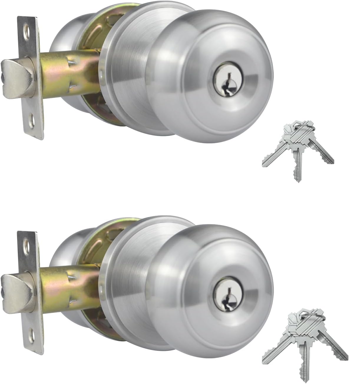 Comfhouse 2 Pack Stainless Steel Ball Entry Door Knob, KeyedAlike
