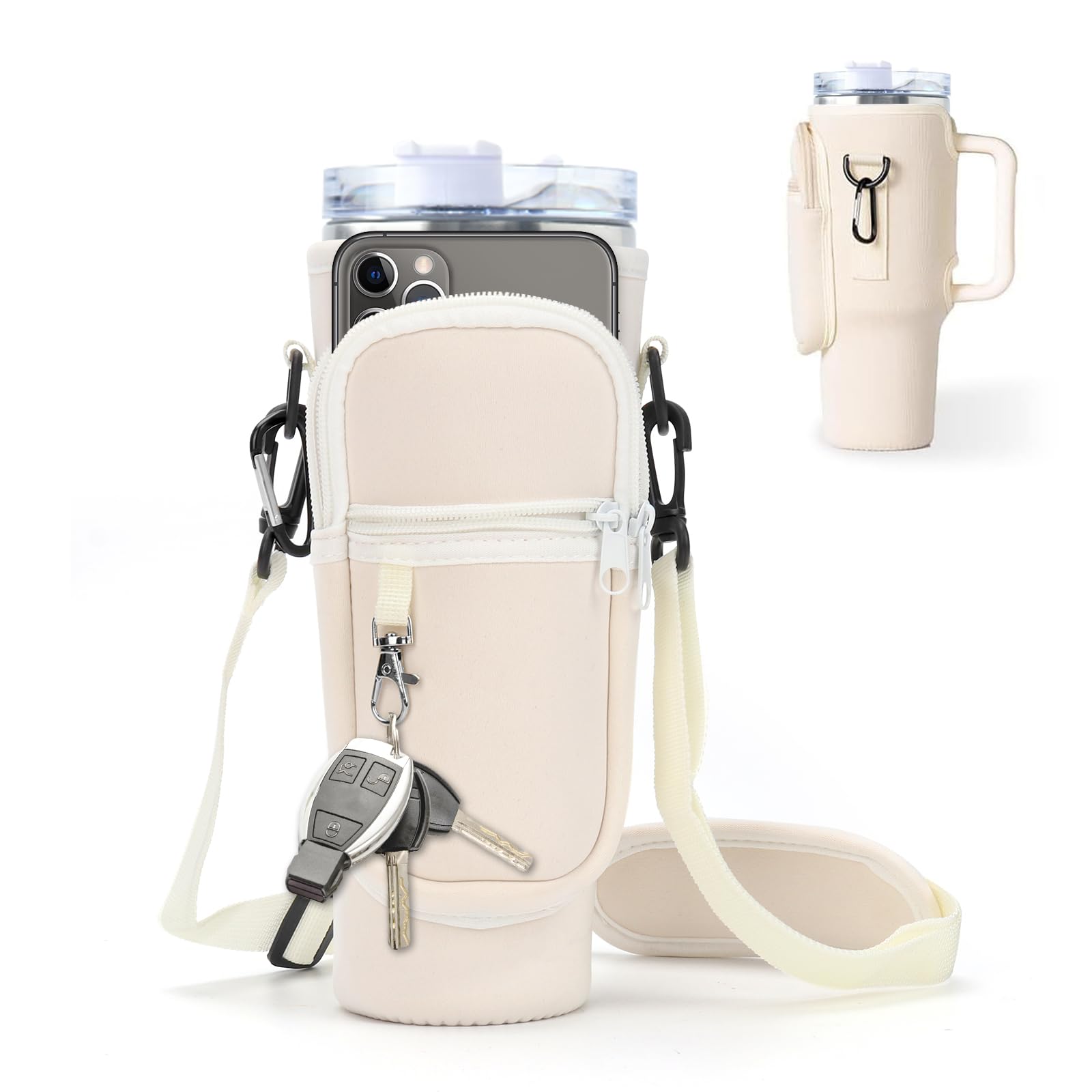 Custodia In Neoprene Per Stanley Cup 1,2L/40oz, Con Tasca Per Cellulare, Tracolla Regolabile E Moschettone, Antigraffio - 4