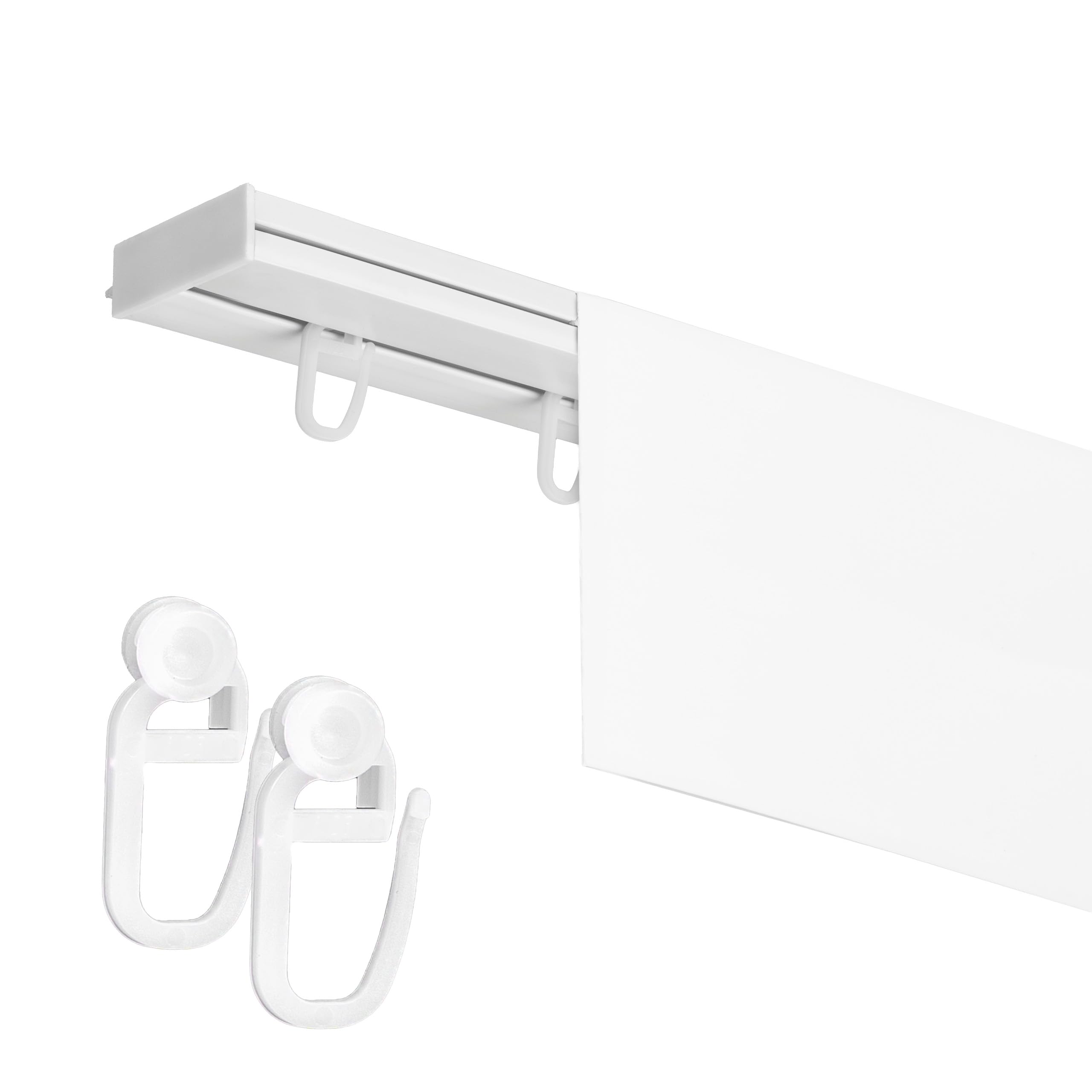 Gardinenschiene mit Blende 9 cm 1-läufig – PVC Vorhangschiene zur Deckenmontage, Deckenschiene für Vorhänge, Weiß, mit Haken mit Rolle, 350 cm