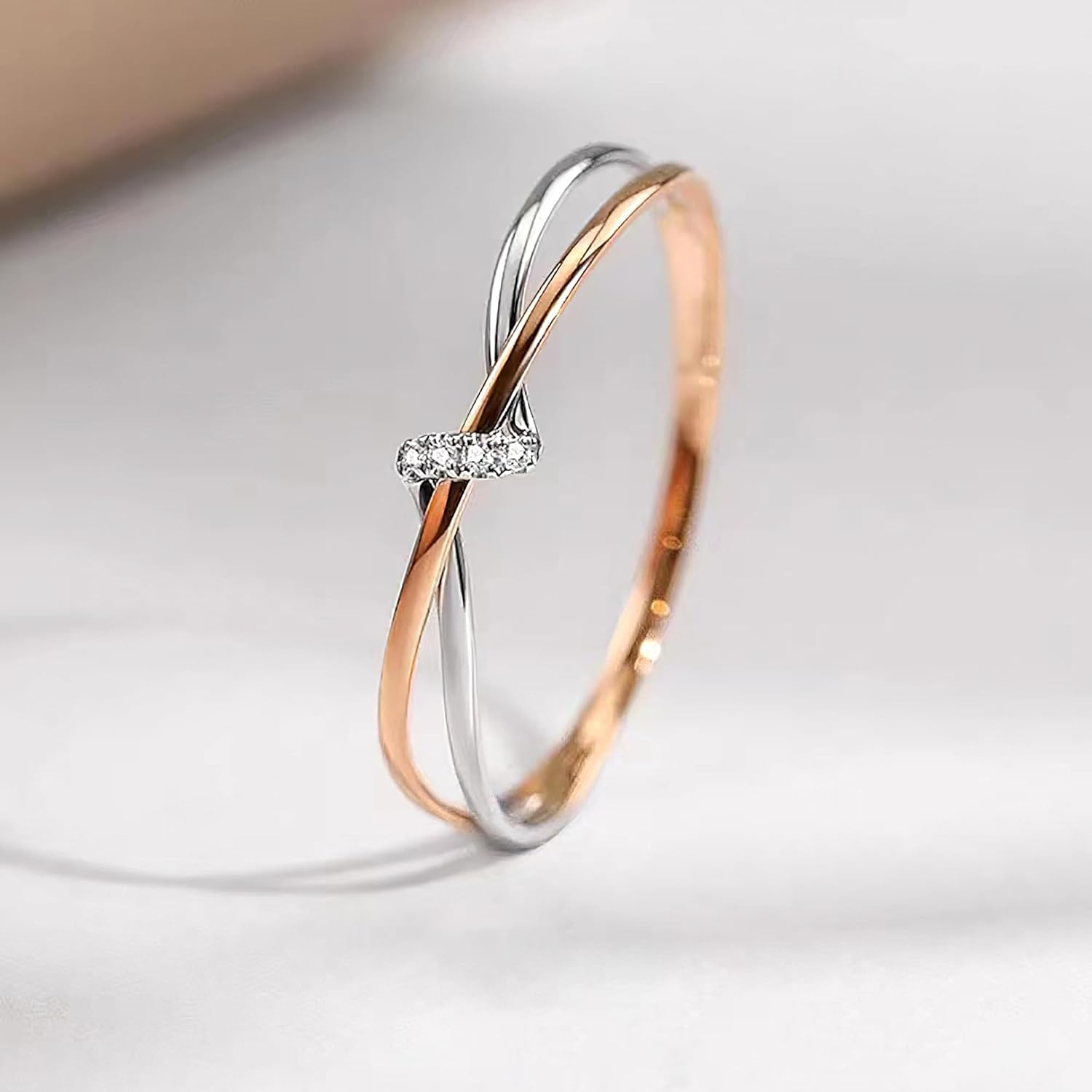 Twisted Knot CZ Ring for Women 925 Sterling Silver Infinity Love Promise Ring 14K Gold Plated Intertwine Ring to Daughter Mom Wedding Band Engagement Rings Birthday Valentine Day Jewelry Gift - Image 5