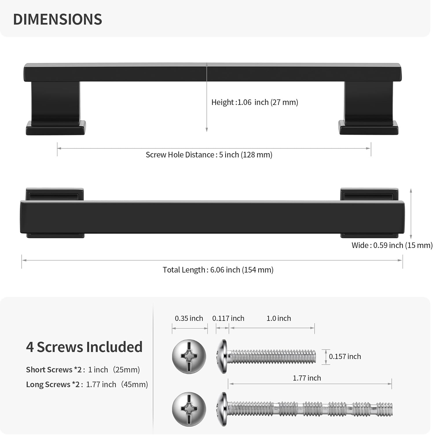 Lardmon 10 Pack 5 Inch(128mm) Hole Center Matte Black Kitchen Cabinet Handles Modern Cabinet Pulls Kitchen Cabinet Hardware Solid Drawer Pulls Handles for Dresser, Total Length 6.06 Inch